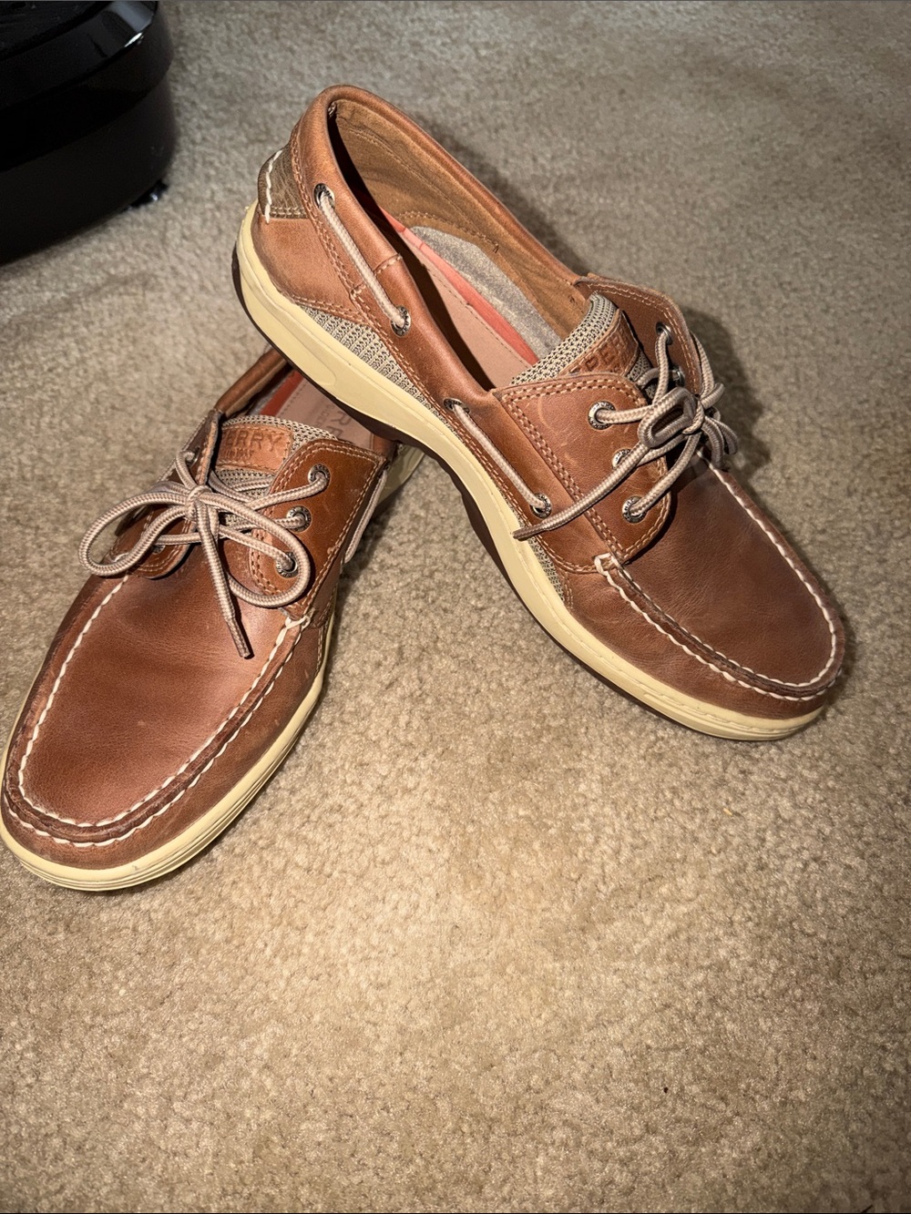 Sperry Chestnut Brown Leather Boat Shoes with Cream Sole - Picture 1 of 4